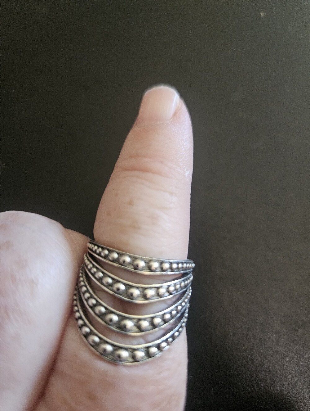 Sterling Silver Multi-Row Beaded Thumb Ring - Silver